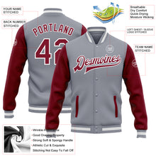 Load image into Gallery viewer, Custom Gray Crimson-White Bomber Full-Snap Varsity Letterman Two Tone Jacket
