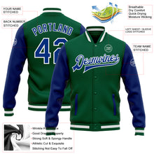 Загрузить изображение в средство просмотра галереи, Custom Kelly Green Royal-White Bomber Full-Snap Varsity Letterman Two Tone Jacket
