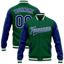 Загрузить изображение в средство просмотра галереи, Custom Kelly Green Royal-White Bomber Full-Snap Varsity Letterman Two Tone Jacket
