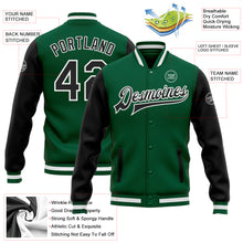 Load image into Gallery viewer, Custom Kelly Green Black-White Bomber Full-Snap Varsity Letterman Two Tone Jacket
