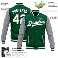 Загрузить изображение в средство просмотра галереи, Custom Kelly Green White-Gray Bomber Full-Snap Varsity Letterman Two Tone Jacket

