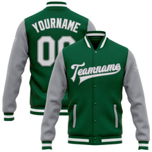 Загрузить изображение в средство просмотра галереи, Custom Kelly Green White-Gray Bomber Full-Snap Varsity Letterman Two Tone Jacket
