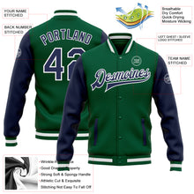Load image into Gallery viewer, Custom Kelly Green Navy-White Bomber Full-Snap Varsity Letterman Two Tone Jacket
