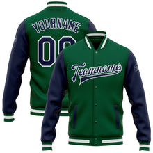 Load image into Gallery viewer, Custom Kelly Green Navy-White Bomber Full-Snap Varsity Letterman Two Tone Jacket
