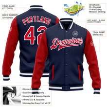 Load image into Gallery viewer, Custom Navy Red-White Bomber Full-Snap Varsity Letterman Two Tone Jacket

