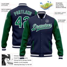 Load image into Gallery viewer, Custom Navy Kelly Green-White Bomber Full-Snap Varsity Letterman Two Tone Jacket
