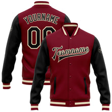 Load image into Gallery viewer, Custom Crimson Black-Cream Bomber Full-Snap Varsity Letterman Two Tone Jacket
