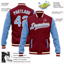 Load image into Gallery viewer, Custom Crimson Light Blue-Cream Bomber Full-Snap Varsity Letterman Two Tone Jacket
