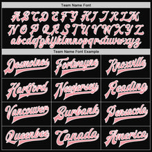 Load image into Gallery viewer, Custom Black Medium Pink-White Bomber Full-Snap Varsity Letterman Jacket
