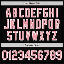 Load image into Gallery viewer, Custom Black Medium Pink-White Bomber Full-Snap Varsity Letterman Jacket

