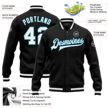 Load image into Gallery viewer, Custom Black White-Panther Blue Bomber Full-Snap Varsity Letterman Jacket
