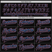 Load image into Gallery viewer, Custom Black Black Powder Blue-Orange Bomber Full-Snap Varsity Letterman Jacket
