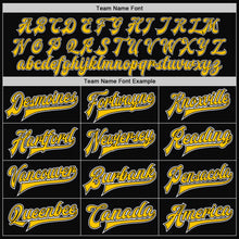 Load image into Gallery viewer, Custom Black Gold-White Bomber Full-Snap Varsity Letterman Jacket
