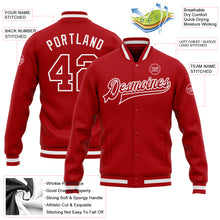 Load image into Gallery viewer, Custom Red Red-White Bomber Full-Snap Varsity Letterman Jacket
