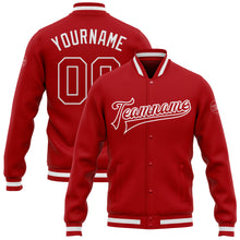 Load image into Gallery viewer, Custom Red Red-White Bomber Full-Snap Varsity Letterman Jacket
