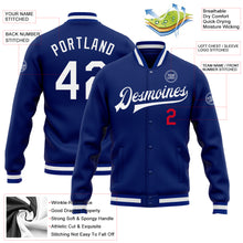 Load image into Gallery viewer, Custom Royal White-Red Bomber Full-Snap Varsity Letterman Jacket

