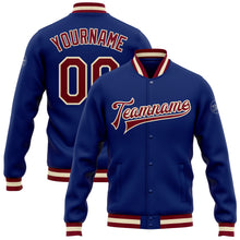 Load image into Gallery viewer, Custom Royal Maroon-Cream Bomber Full-Snap Varsity Letterman Jacket
