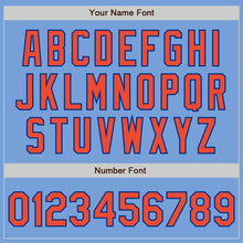 Load image into Gallery viewer, Custom Light Blue Orange-Royal Bomber Full-Snap Varsity Letterman Jacket
