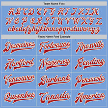 Load image into Gallery viewer, Custom Light Blue Red-Cream Bomber Full-Snap Varsity Letterman Jacket
