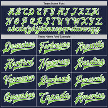 Load image into Gallery viewer, Custom Navy Neon Green-White Bomber Full-Snap Varsity Letterman Jacket
