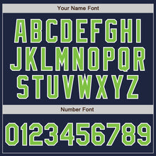 Load image into Gallery viewer, Custom Navy Neon Green-White Bomber Full-Snap Varsity Letterman Jacket
