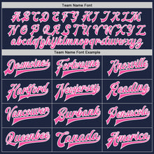 Load image into Gallery viewer, Custom Navy Pink-White Bomber Full-Snap Varsity Letterman Jacket
