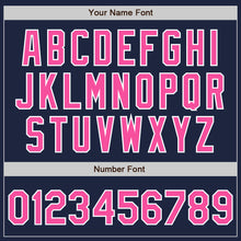 Load image into Gallery viewer, Custom Navy Pink-White Bomber Full-Snap Varsity Letterman Jacket
