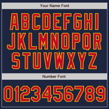 Load image into Gallery viewer, Custom Navy Red-Gold Bomber Full-Snap Varsity Letterman Jacket
