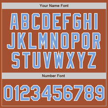 Load image into Gallery viewer, Custom Texas Orange Light Blue-White Bomber Full-Snap Varsity Letterman Jacket
