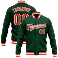 Load image into Gallery viewer, Custom Green Orange-White Bomber Full-Snap Varsity Letterman Jacket

