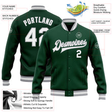 Laden Sie das Bild in den Galerie-Viewer, Custom Green White-Gray Bomber Full-Snap Varsity Letterman Jacket
