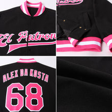 Load image into Gallery viewer, Custom Black Pink-White Bomber Full-Snap Varsity Letterman Jacket
