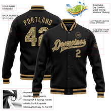 Load image into Gallery viewer, Custom Black Camo-Old Gold Bomber Full-Snap Varsity Letterman Jacket
