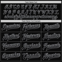Load image into Gallery viewer, Custom Black Black-Gray Bomber Full-Snap Varsity Letterman Jacket
