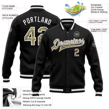 Load image into Gallery viewer, Custom Black Camo-White Bomber Full-Snap Varsity Letterman Jacket
