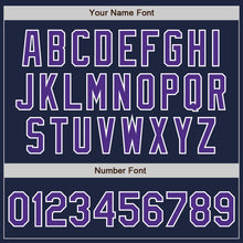 Load image into Gallery viewer, Custom Navy Purple-White Bomber Full-Snap Varsity Letterman Jacket
