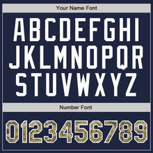 Load image into Gallery viewer, Custom Navy Camo-White Bomber Full-Snap Varsity Letterman Jacket
