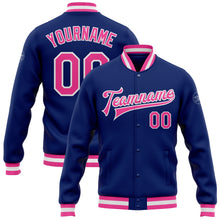 Load image into Gallery viewer, Custom Royal Pink-White Bomber Full-Snap Varsity Letterman Jacket
