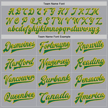 Load image into Gallery viewer, Custom Gray Kelly Green-Gold Bomber Full-Snap Varsity Letterman Jacket
