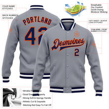 Загрузить изображение в средство просмотра галереи, Custom Gray Navy-Orange Bomber Full-Snap Varsity Letterman Jacket
