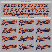 Загрузить изображение в средство просмотра галереи, Custom Gray Navy-Orange Bomber Full-Snap Varsity Letterman Jacket
