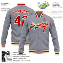 Charger l&#39;image dans la galerie, Custom Gray Red-Cream Bomber Full-Snap Varsity Letterman Jacket
