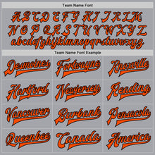 Load image into Gallery viewer, Custom Gray Orange-Black Bomber Full-Snap Varsity Letterman Jacket
