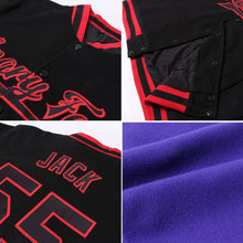 Load image into Gallery viewer, Custom Purple Red-White Bomber Full-Snap Varsity Letterman Jacket
