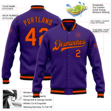 Load image into Gallery viewer, Custom Purple Orange-Black Bomber Full-Snap Varsity Letterman Jacket
