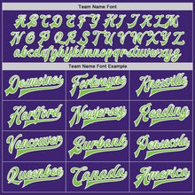 Load image into Gallery viewer, Custom Purple Neon Green-White Bomber Full-Snap Varsity Letterman Jacket
