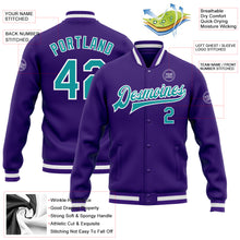 Load image into Gallery viewer, Custom Purple Teal-White Bomber Full-Snap Varsity Letterman Jacket
