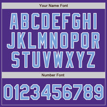 Load image into Gallery viewer, Custom Purple Light Blue-White Bomber Full-Snap Varsity Letterman Two Tone Jacket
