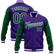 Load image into Gallery viewer, Custom Purple Kelly Green-White Bomber Full-Snap Varsity Letterman Two Tone Jacket
