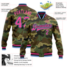 Load image into Gallery viewer, Custom Camo Pink Black-Light Blue Bomber Full-Snap Varsity Letterman Salute To Service Jacket
